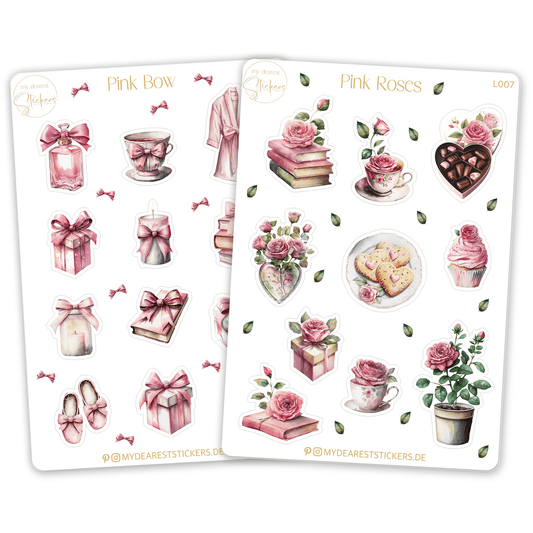 Pink Roses & Bow - My dearest Stickers Shop